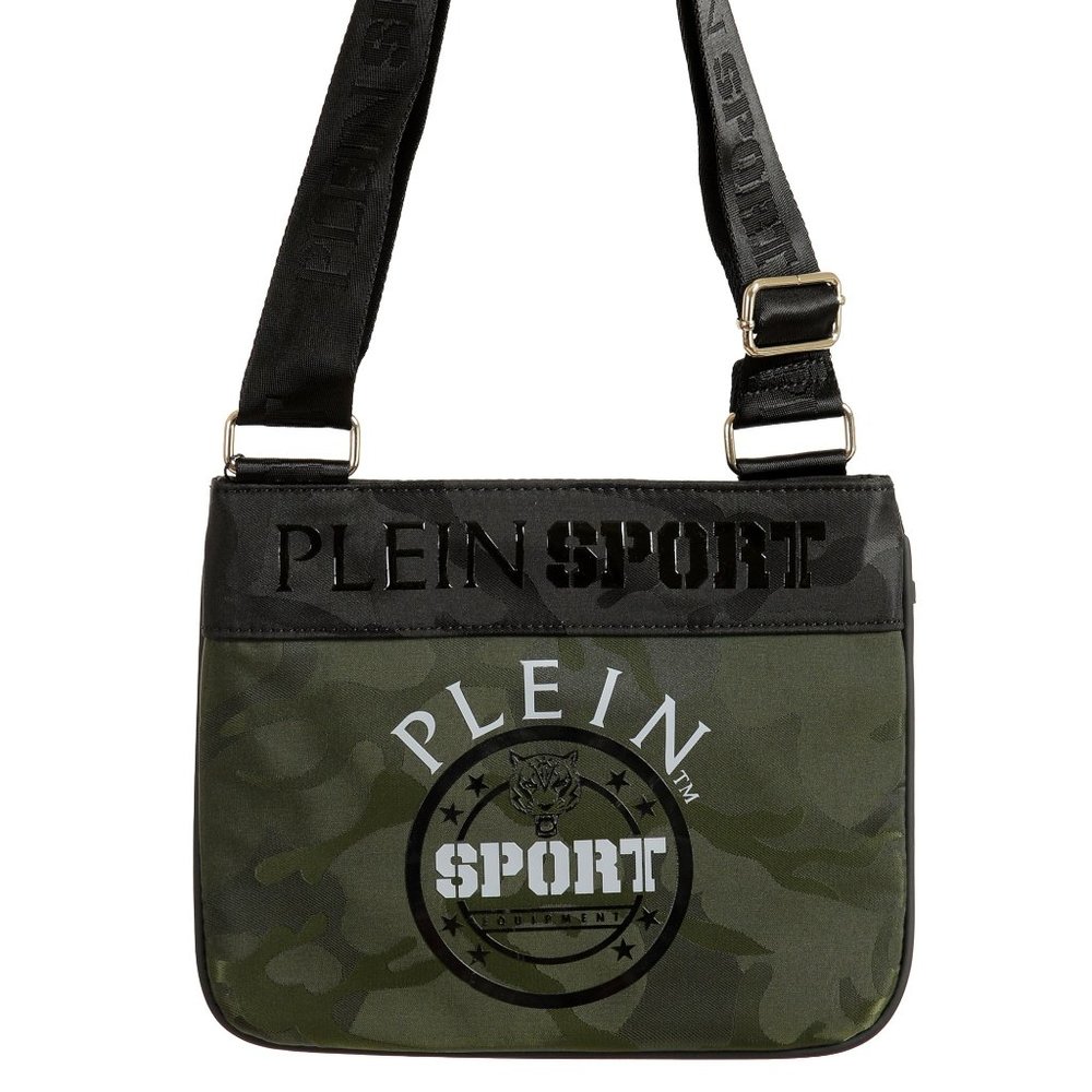 Plein Sport Unisex Military Green Logo Print Crossbody Bag